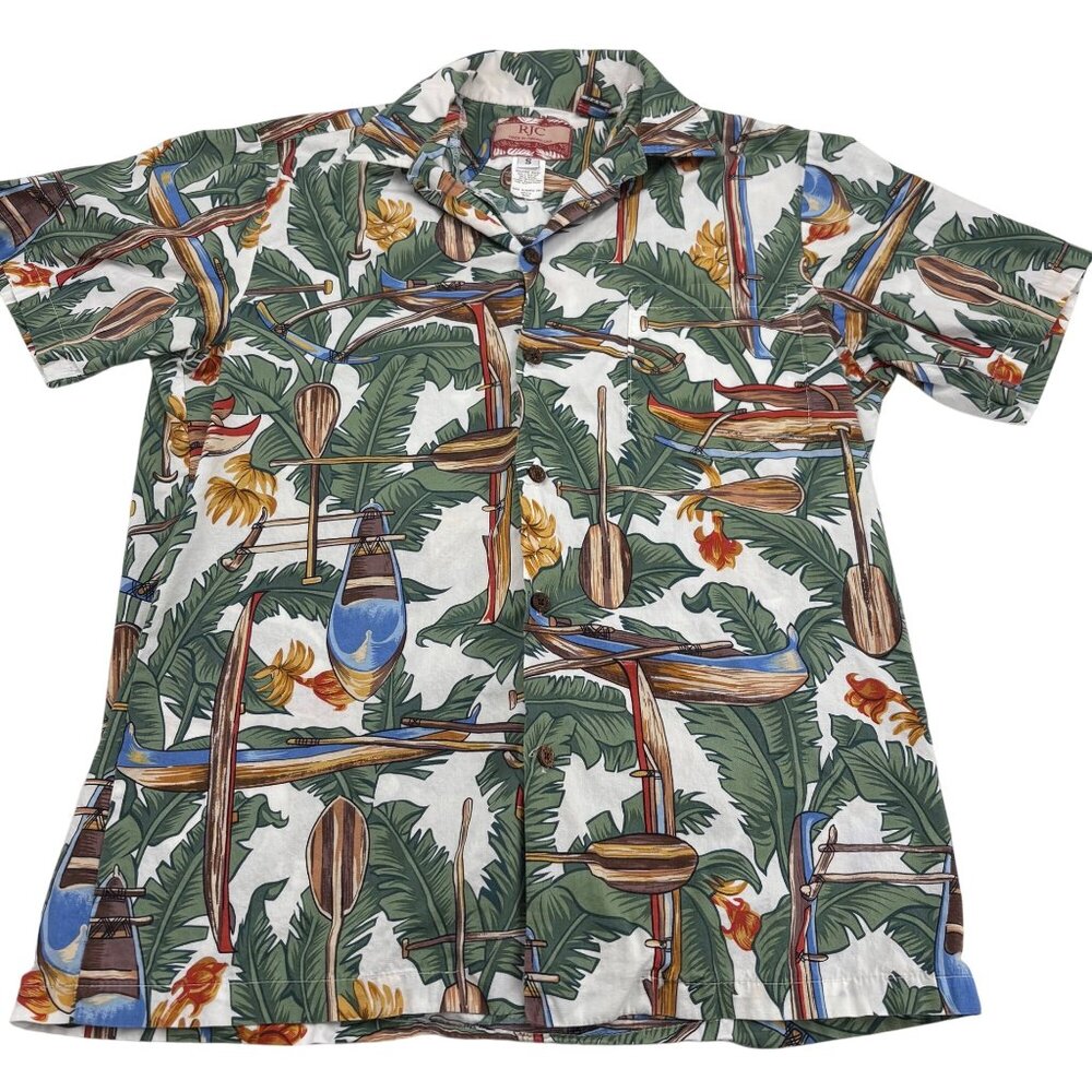 RJC Men's Hawaiian Shirt Size Small Cotton Tropical Print Short Sleeves‎ Button